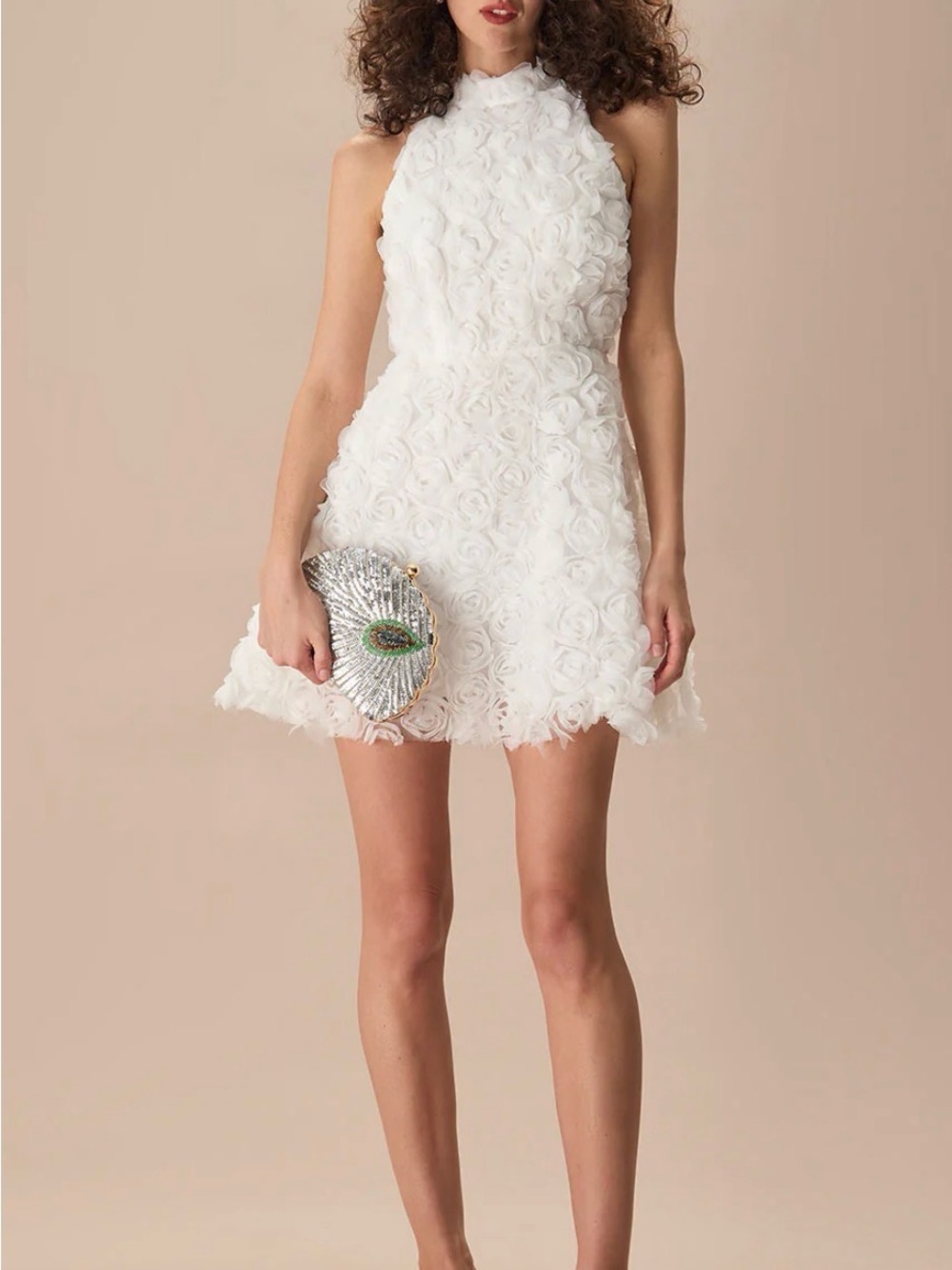 RIHOAS The White Mock Neck Tie-Back Mini Dress